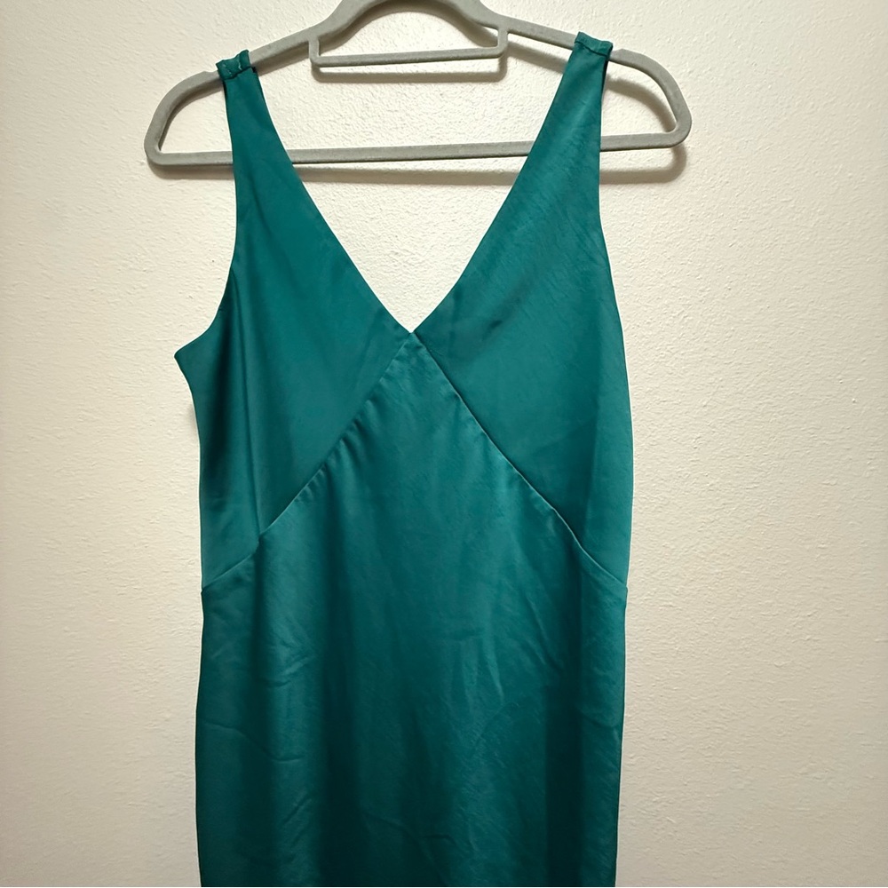 Teal Satin Slip Dress